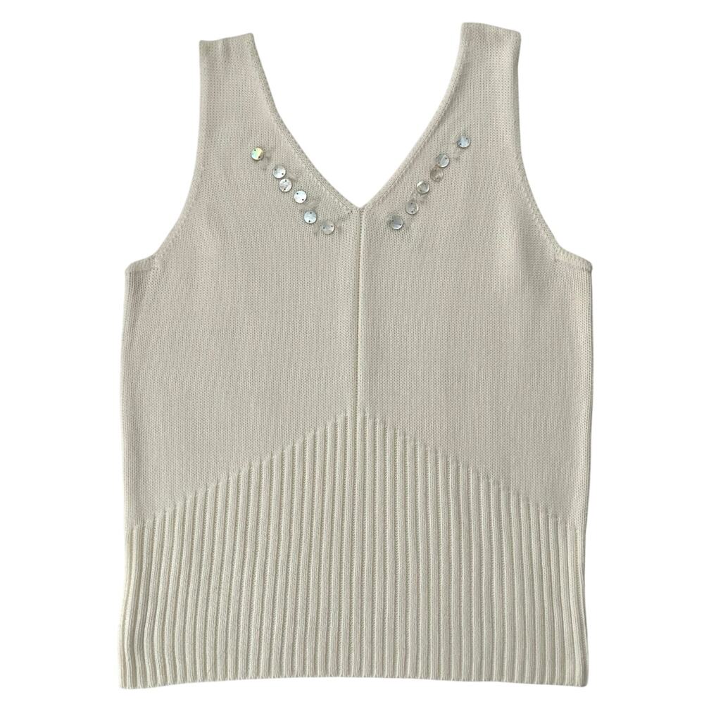 First Issue Ivory Sweater Vest Womens Size L Embellished Ribbed Work Layer